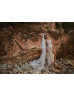 Ivory Glitter Lace Slit Beach Wedding Dress With Cape
